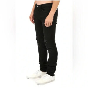 FRAME DENIM Men’s L’Homme Skinny Fit Distressed Jeans in Black (Pinnacle) 32